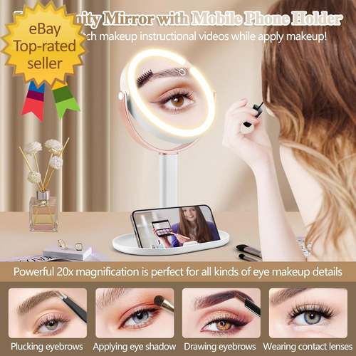Makeup Mirror with Lights Double Sided 1X/20X Magnifying Mirror with Light Recha - Picture 2 of 3