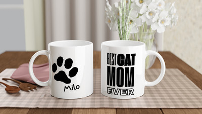 Personalisierte Tasse mit Name Beste Katzen-Mama /-Papa Best Cat Mom/Dad Ever