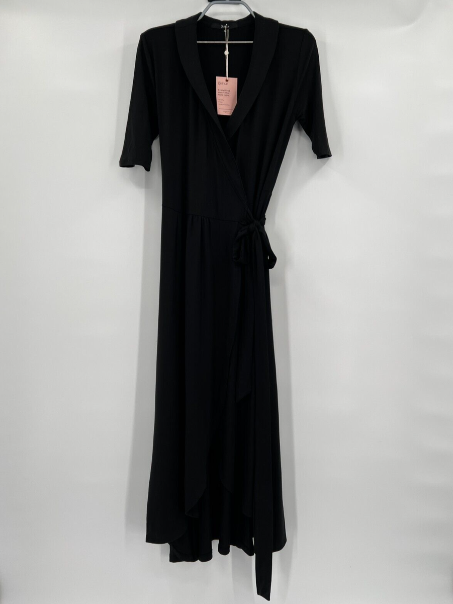 Quince Womens Black Tencel Jersey True Wrap Dress Midi sz S NWT Short  Sleeve