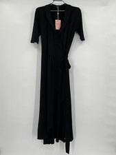 Quince Women’s Black Tencel Jersey True Wrap Dress Midi sz S NWT Short Sleeve