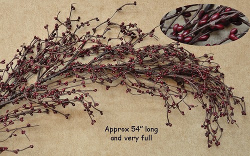 54" Very Full Pip BURGUNDY Pip Berry Garland - No Stars - Primitive Farmhouse - 第 1/2 張圖片