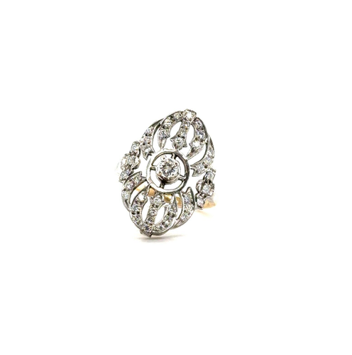 0.67tcw Natural Diamond Vintage Open Filigree Marquise Cocktail Ring 14k YG/S - Picture 2 of 12