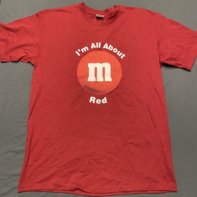 VTG 2004 M&M I'M ALL ABOUT RED T SHIRT LARGE M&MS MMS CANDY CHOCOLATE PRINT LOGO