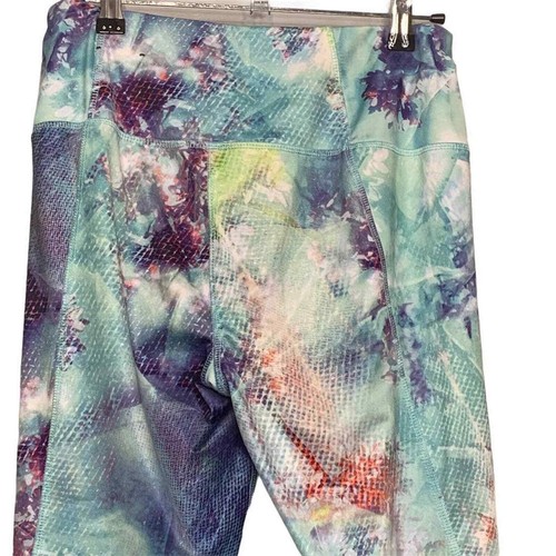 RBX Active Blue Graphic Floral Crop Compression Leggings Running Yoga M Medium - Picture 8 of 9