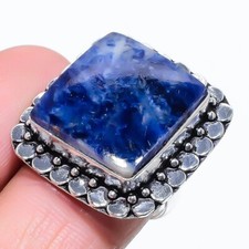 Blue Sodalite Gemstone Handmade 925 Sterling Silver Jewelry Ring Size 7.5 US 