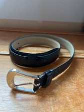 Black Alligator Grain Cowhide Leather Belt w Silver Colored Metal Buckle - 34.5