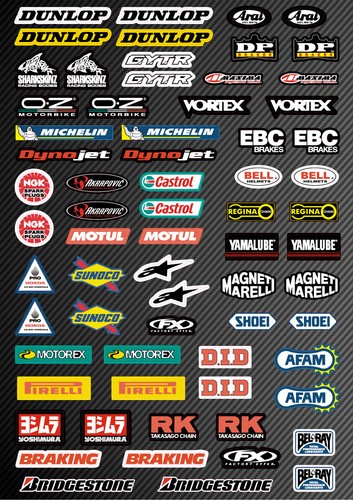 KIT STICKERS A3 ADESIVI KIT SPONSOR TECNICI MOTO CROSS MX QUAD DUNLOP AKRAPOVIC - 第 1/1 張圖片