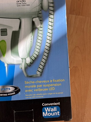New in Box Andis Ionic Turbo 1600 watt Professional Wall Mount White Hair Dryer - Foto 11 di 16
