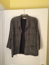 Chicos Black And White Lightweight Blazer With 3/4 Length Sleeves Size 1 Med-8 