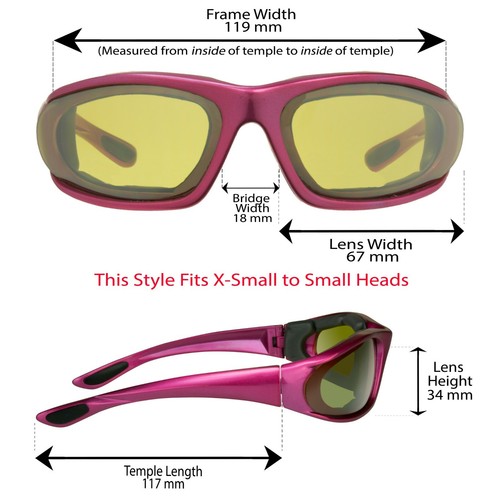 Extra Small Womens Motorcycle Sunglasses Foam Padded Riding Glasses Pink Girls - Picture 26 of 36