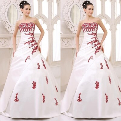 Hochzeit Gotische Rote Spitze ärmellos eine Linie Tüll 1970er Jahre Ballkleid