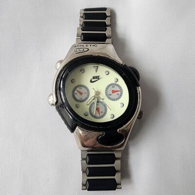Nike Air Athletic Chronograph Watch Silver Black Vintage