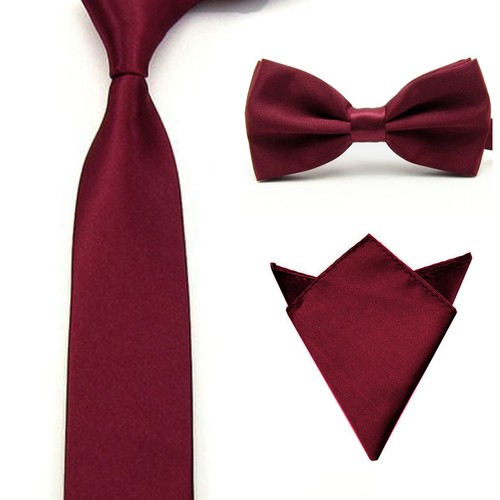 Mens Plain Solid Color Satin Bowtie Bow Neck Tie Pocket Square Handkerchief Set - Picture 19 of 36