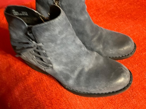 Born Bessie Boots Low Block Heel Blue Suede Leather Boho Bootie Women's size 7M - Picture 3 of 7