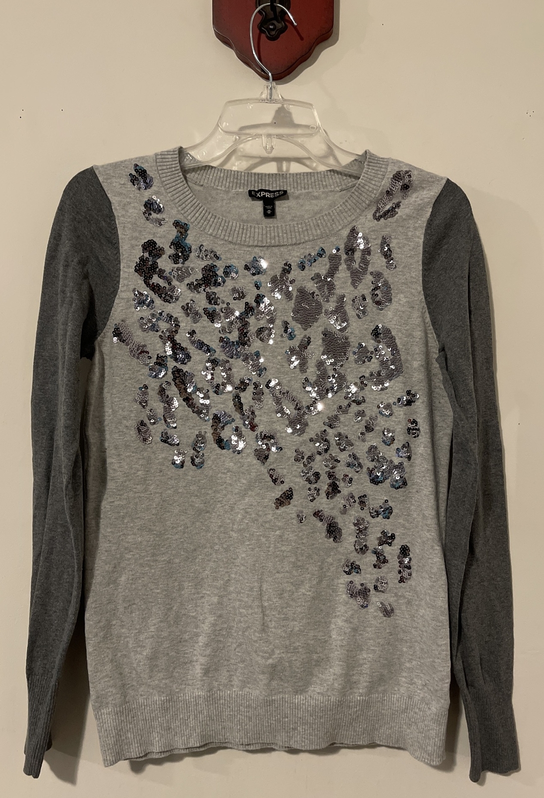 Express Womens Medium Gray Sequined Two-Toned Pul… - image 1