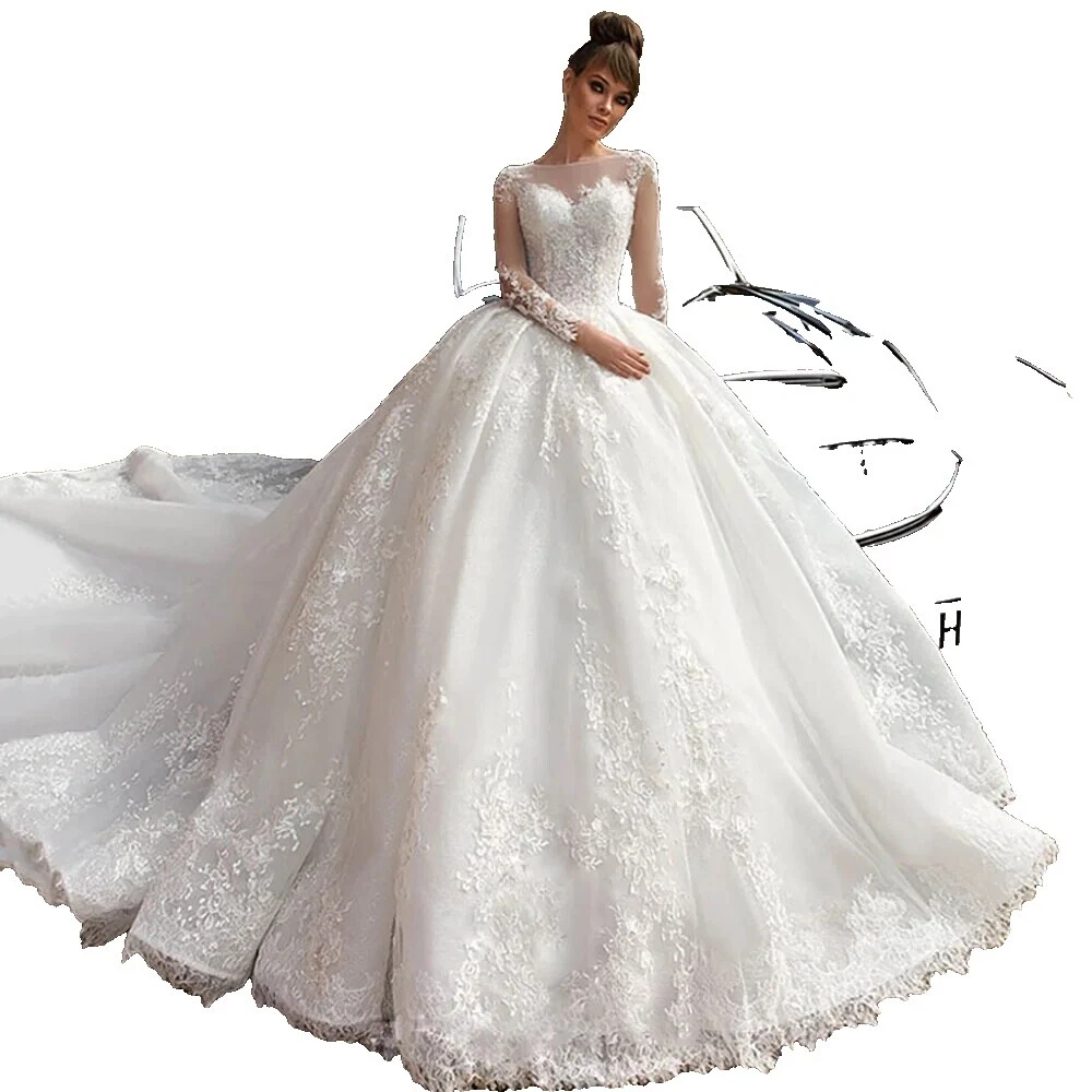 Long Sleeve Lace Ball Gown Wedding Dresses