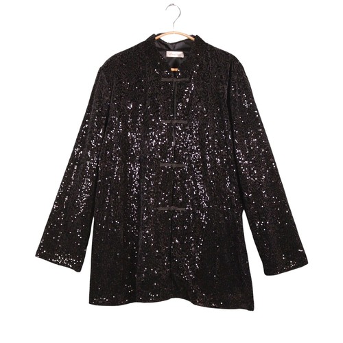 David Nieper Skirt Jacket Size UK 26-28 Black Velvet Sequin Occasion Plus Size - Picture 4 of 18