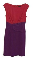Adrianna Papell Women's Red Purple Color Block Gathered Dress sz 6 Sleeveless LK