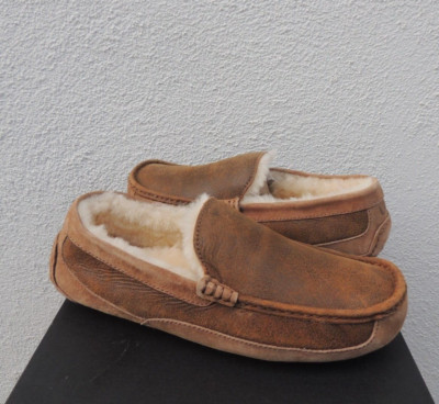 UGG ASCOT CHESTNUT BOMBER SUEDE/ SHEEPSKIN SLIPPERS, MEN US 8/ EUR 41 ~ NIB
