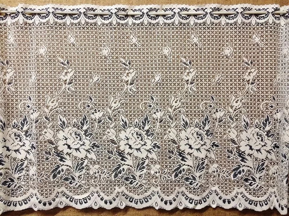 Victorian Rose 60" x 24" Mezcla Algodón Crema y Azul Marino Cortina de Encaje Cocina Foto 2 de 4