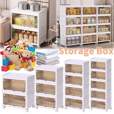 2/3/4/5Tier Folding Storage Box with Wheels Large Capacity Storage Cabinet Shelf