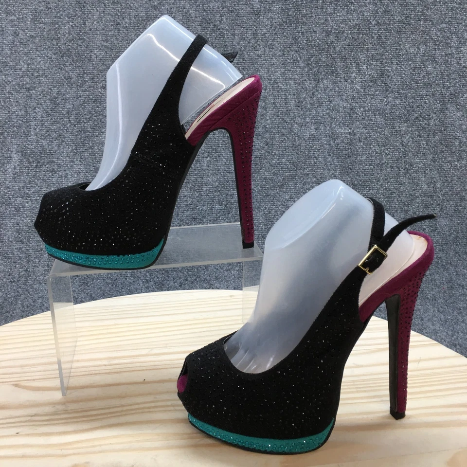 Olsenboye Tacones Mujer 6 M Bomba Tela Negra Correa al Tobillo Tachonado Informal Stilleto Foto 2 de 4