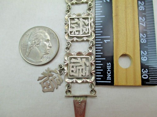 Brazalete Dije Antiguo Panel de Plata Chino Vintage 7,75" 8,4 mm Firmado 294F - Imagen 12 de 12