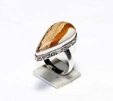 Crazy Lace Agate Gemstone Pear Shape Handmade Ring Jewelry Size 8 Inches