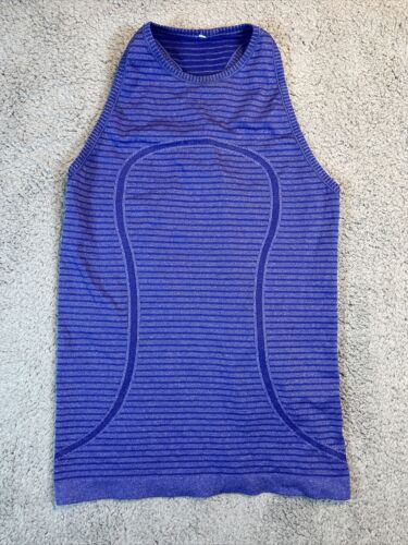 Lululemon Racerback High Neck Swiftly Tech Tank Top Blue Striped women's size 8