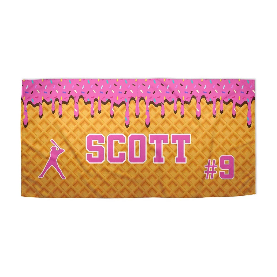 Toalla de playa de béisbol personalizada por goteo de helado, toalla de playa por goteo Foto 3 de 4