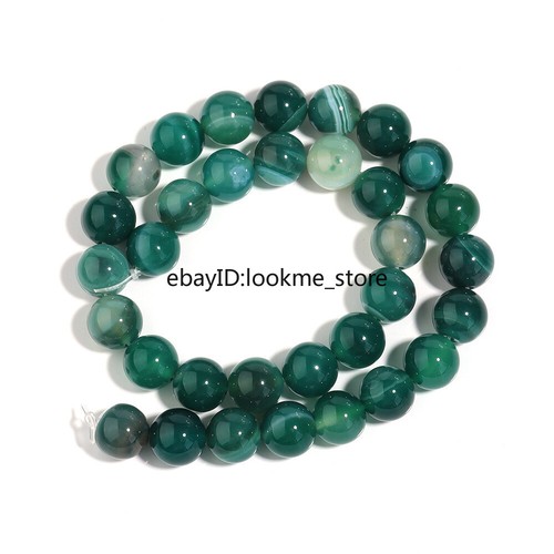 Natural Green Stripe Agate Stone Beads For Bracelet Necklace Jewelry Making DIY - Picture 11 of 16