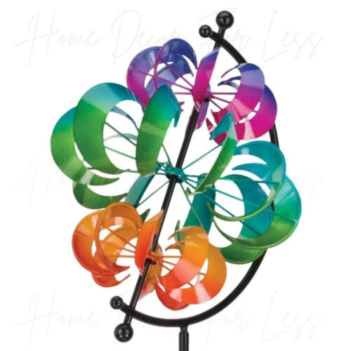 Rainbow Axis Kinetic Metal Wind Spinner Garden Stake Yard Sculpture Home Decor - Picture 6 of 7