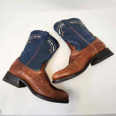 Road Wolf Mens Blue Brown Leather Western Cowboy Boots 8 M  display picture 3