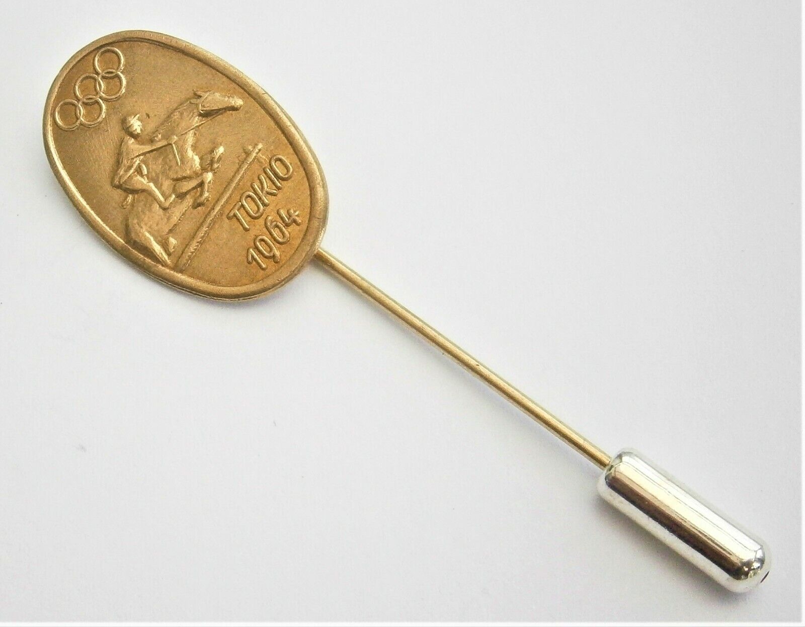 E581) Vintage Tokyo Olympics1964 Horse show jumping brass lapel Stick pin badge