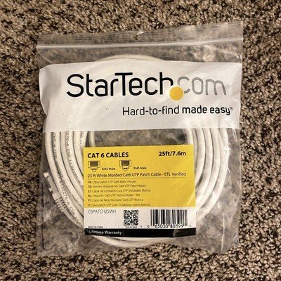 New StarTech.com Cat 6 Internet Cable 25 ft RJ45 Male to RJ45 Male ATL White