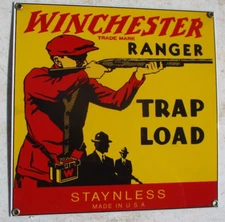 VINTAGE WINCHESTER PORCELAIN SIGN, AMMO, 12 GAUGE SHELLS, BIRD HUNTING, SHOT GUN