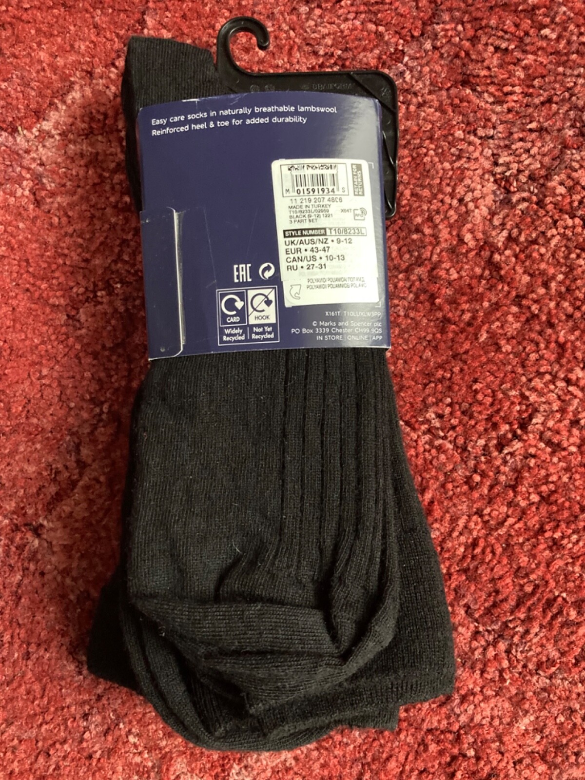 Three pairs of new M&S black lambswool socks size 912 eBay