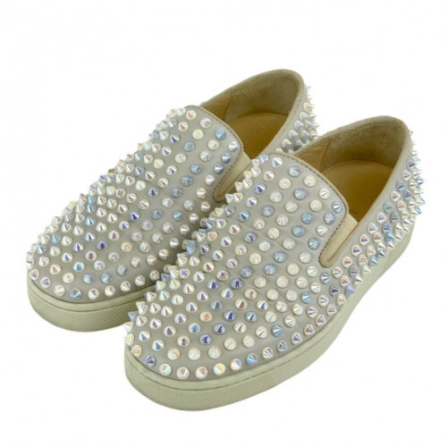 Christian Louboutin Rollerboat Sneakers Size4.5 Beige Leather Studs LTD From JP - Picture 11 of 12