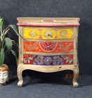 Solid Mango Wood Bedside Cabinet Wooden 3 Drawer Hand Painted Cabinet Furniture
