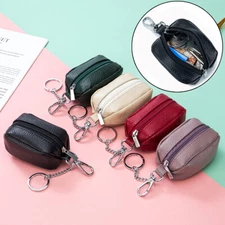 Small Genuine Leather Coin Purse Mini Zipper Key Rings Pouch Card Change Wallet