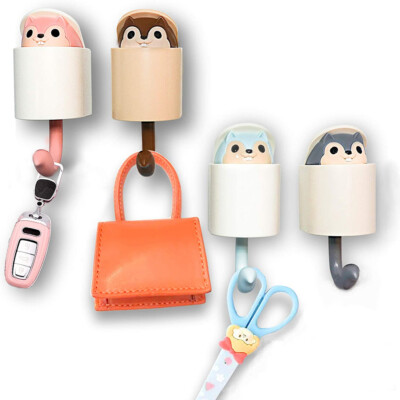 4pcs Cute Squirrel Adhesive Set Wall Hook Door  Key Clothes Hanger Kitchen Gift