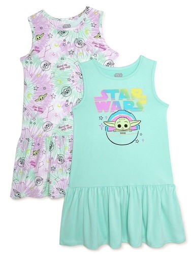 2 PACK Disney Girls Baby Yoda Dress Set 4 5 6 7 8 10 12 Grogu Mandalorian NWT - Bild 1 von 6