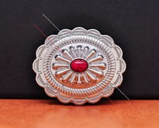 6X 44 38mm Silver Flower Pattern Red Bead Conchos For Leathercraft Western Belt