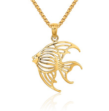 14K Solid Yellow Gold Fish Necklace