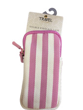 EVOLUTION EYES TRAVEL DOUBLE EYEGLASS CASE PINK WHITE 7 x 3 NWT