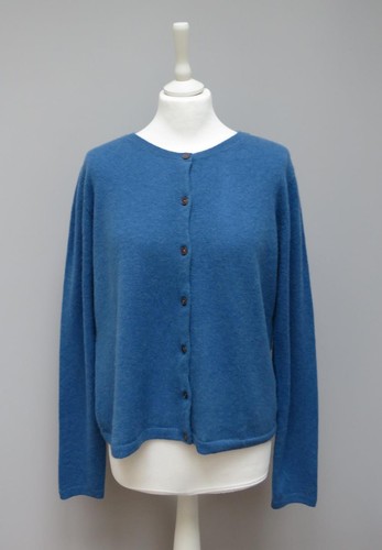 John Lewis 100 % Kaschmir mittel jeansblau Rundhals Strickjacke 14