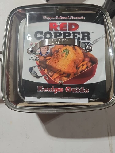  Red Copper 10" Square Pan 4 Piece Set Deep Fry Roast Steam Bake Broil