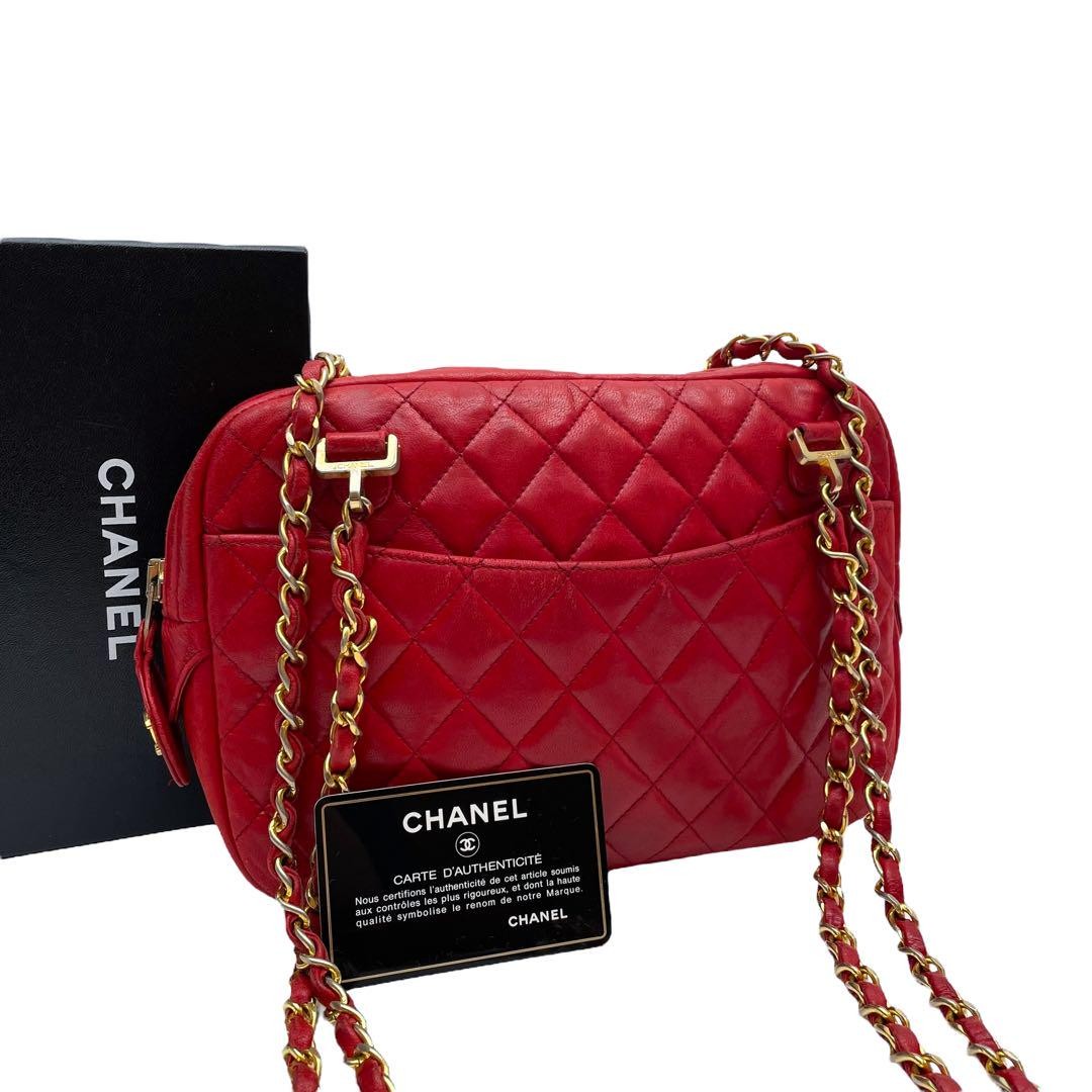 Chanel Red Lambskin Matelasse Chain Shoulder Bag Japan Import