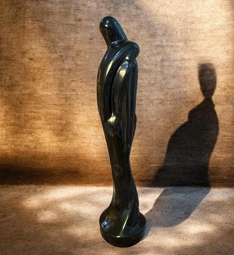 Vintage Black Ceramic Lovers Sculpture Art Deco Style Haeger Style Modern Statue