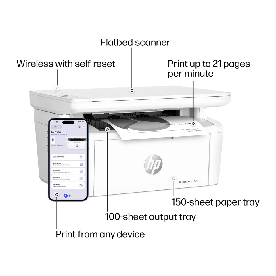 HP LaserJet MFP M140w Wireless Black  White Printer, Print, scan, copy, Fast - Image 4 of 4